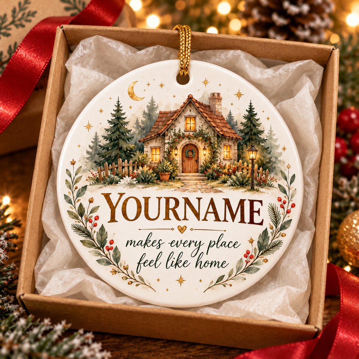 Makes Every Place Feel Like Home - Personalized Ceramic Ornament