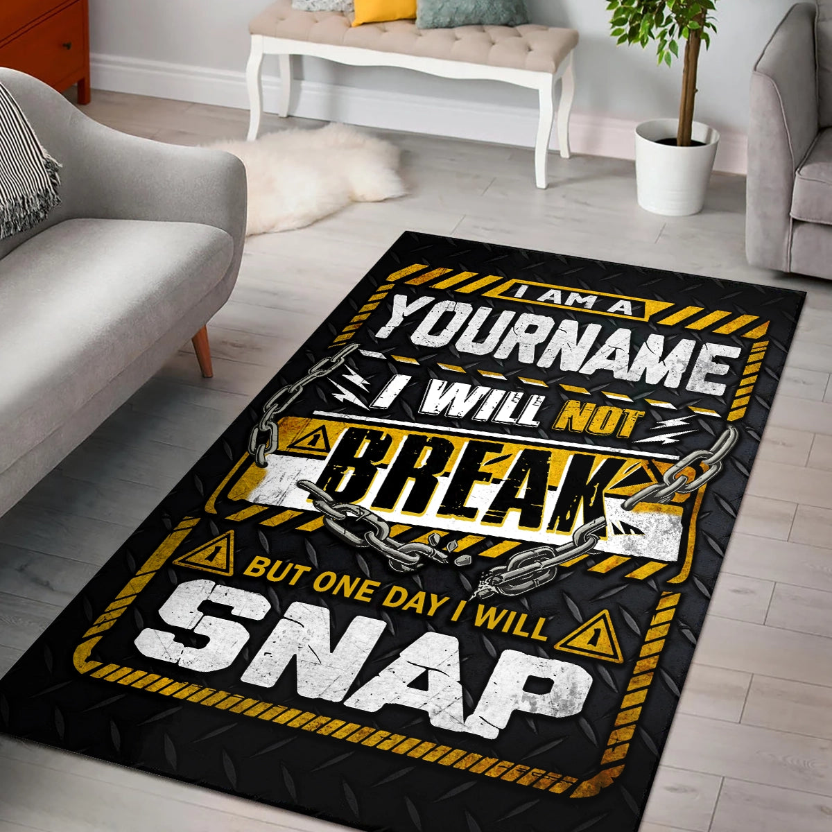Black & Yellow Quote Carpet for Living Room - Custom Name Motivational Rug