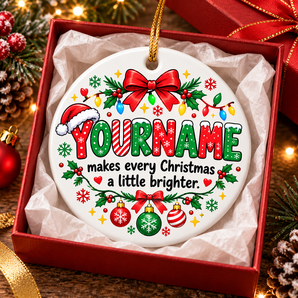 Makes Every Christmas A Little Brighter - Personalized Ceramic Ornament