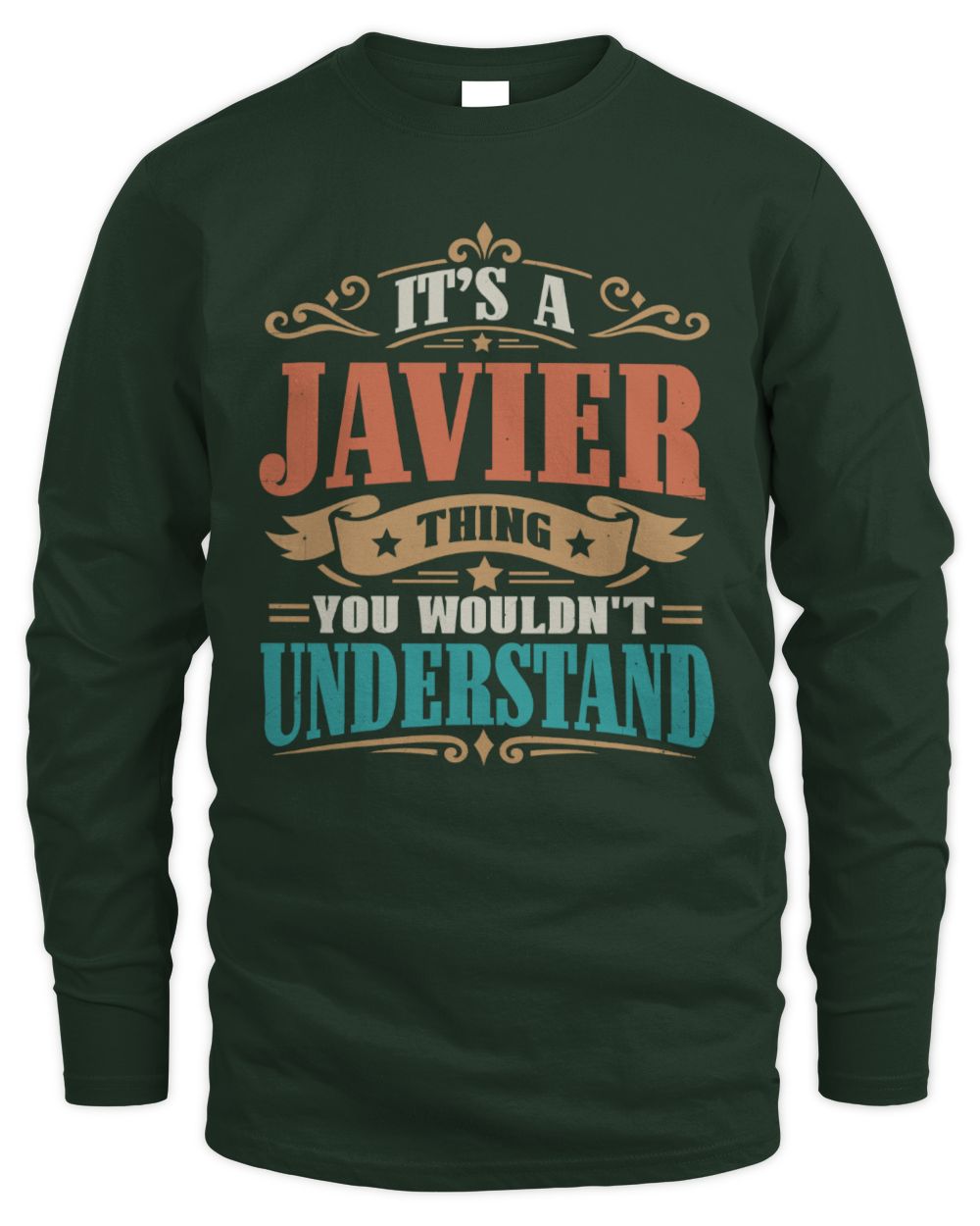 It’s a Name Thing Personalized Retro T-Shirt JAVIER M1-47 / Men's Long Sleeved T-Shirt / forest green