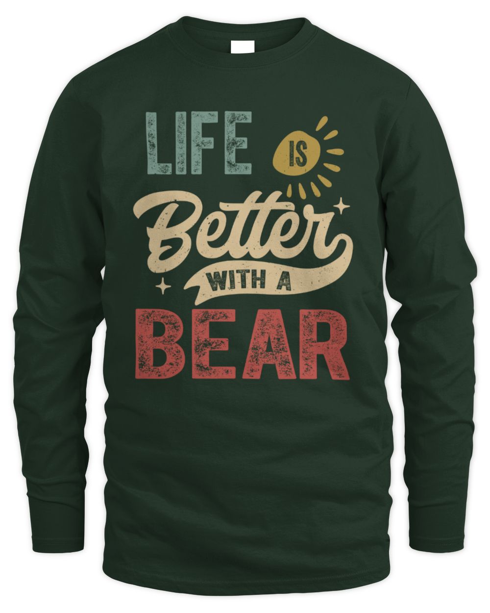 Life Is Better With a Name Personalized Retro T-Shirt BEAR-48 / Men's Long Sleeved T-Shirt / forest green