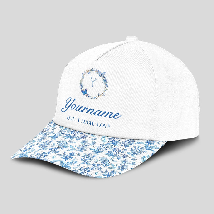 Live Laugh Love Blue Flowers Classic Cap C50PF - Personalized Name Cap