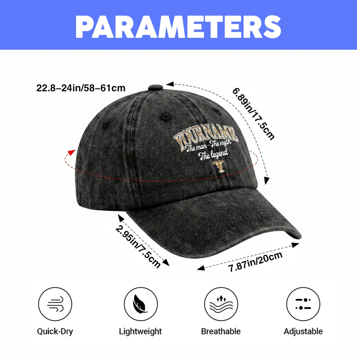 The Man - The Myth - The Legend Denim Cap C21PF - Personalized Name Cap