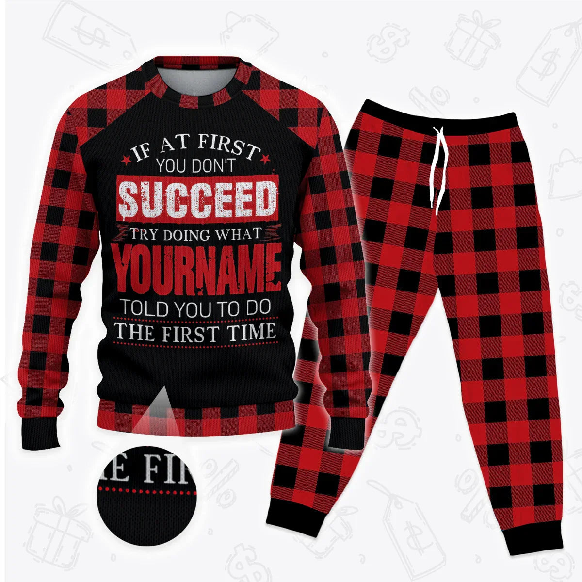Custom Buffalo Plaid Pajamas Set Sweater & Pants EV2