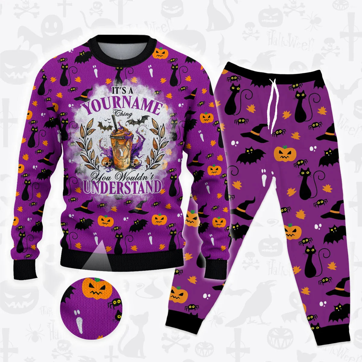 Custom Horror Halloween Pajamas Set Cozy Sweater & Pants Sleepwear HL2