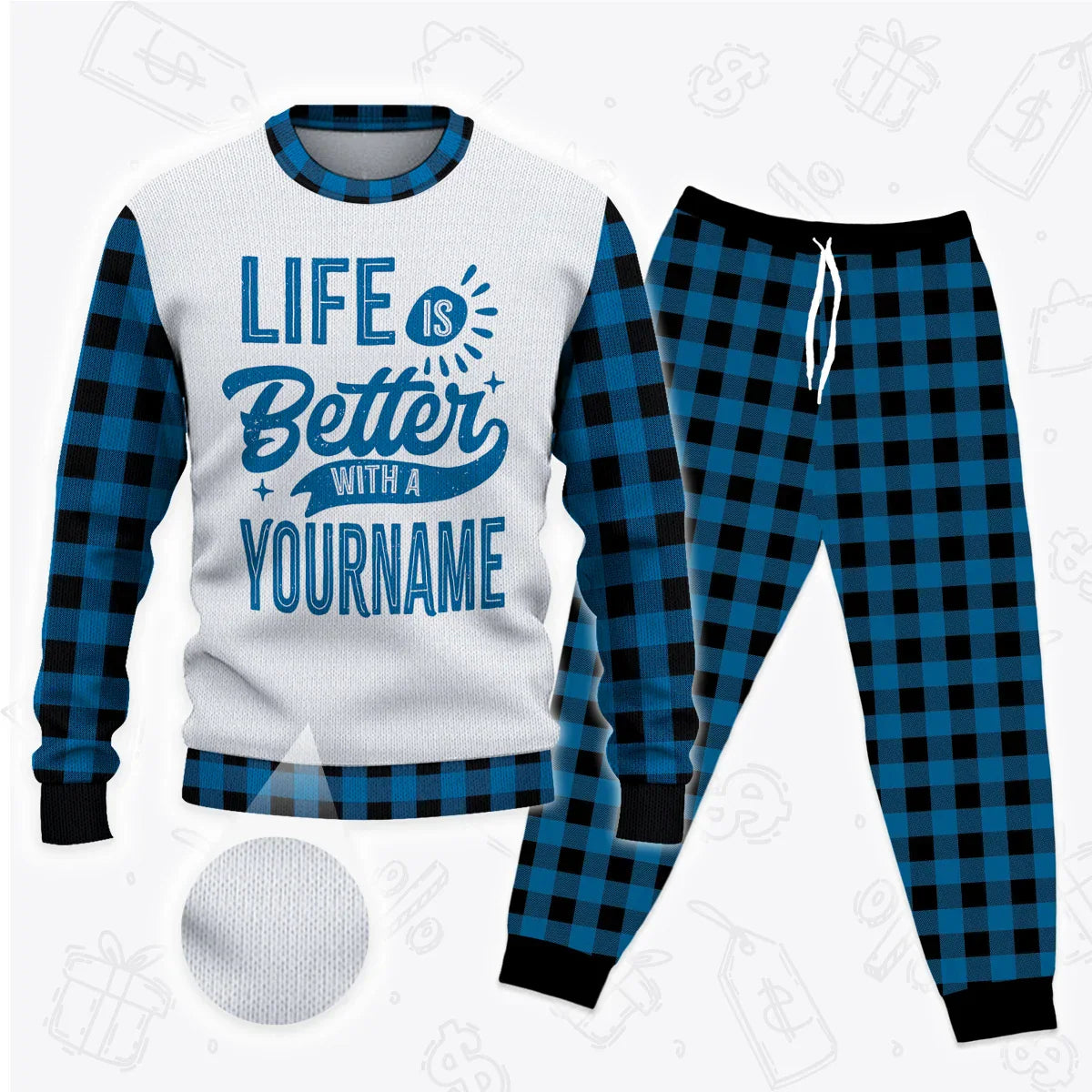 Custom Buffalo Plaid Pajamas Set Sweater & Pants EV1