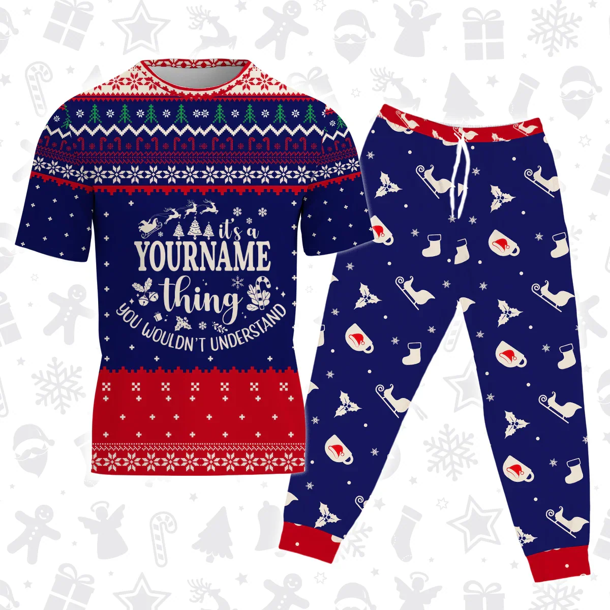 Custom Christmas Pajamas Set Tshirt & Pants