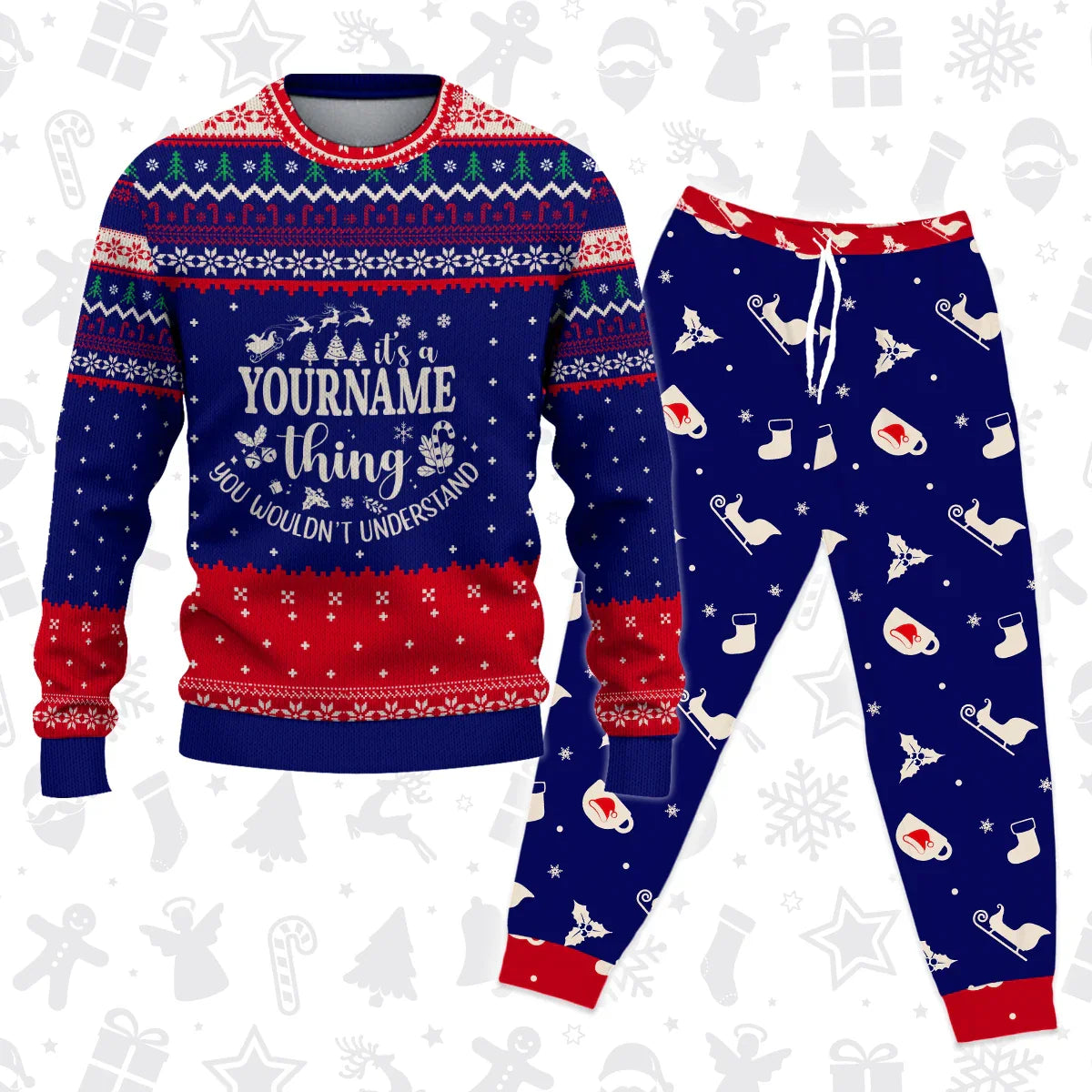 Custom Chrismas Pajamas Set Cozy Sweater & Pants Sleepwear