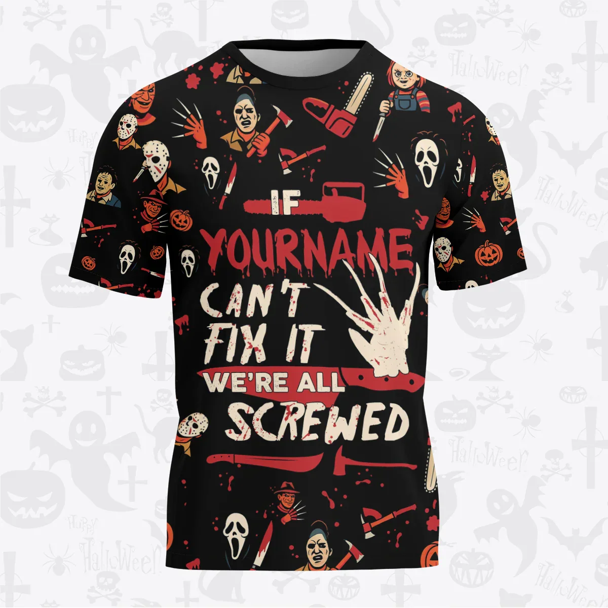 Custom Halloween Pajamas Set Tshirt & Pants Horror Skull Pumpkin HL1