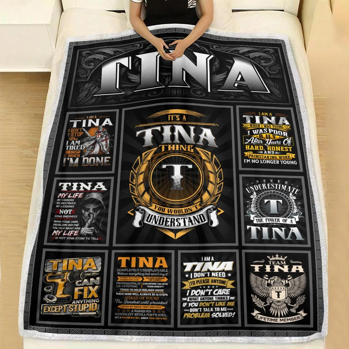 TINA Personalized Blanket | Custom Name Cozy Throw Gift 13K1-BK2