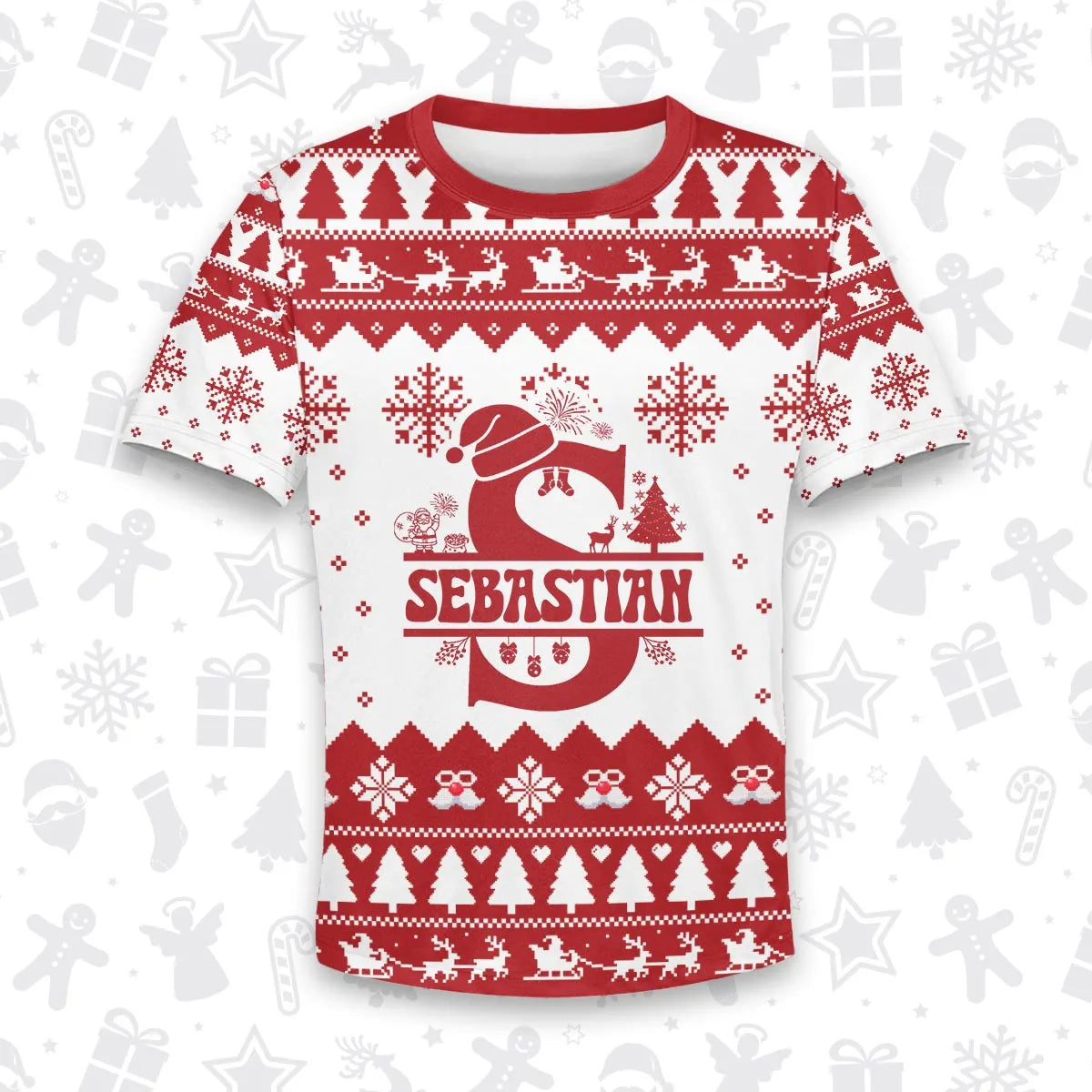 SEBASTIAN Personalized Christmas T-Shirt Pajama Set - Holiday Gift Outfit 13K1-CR2