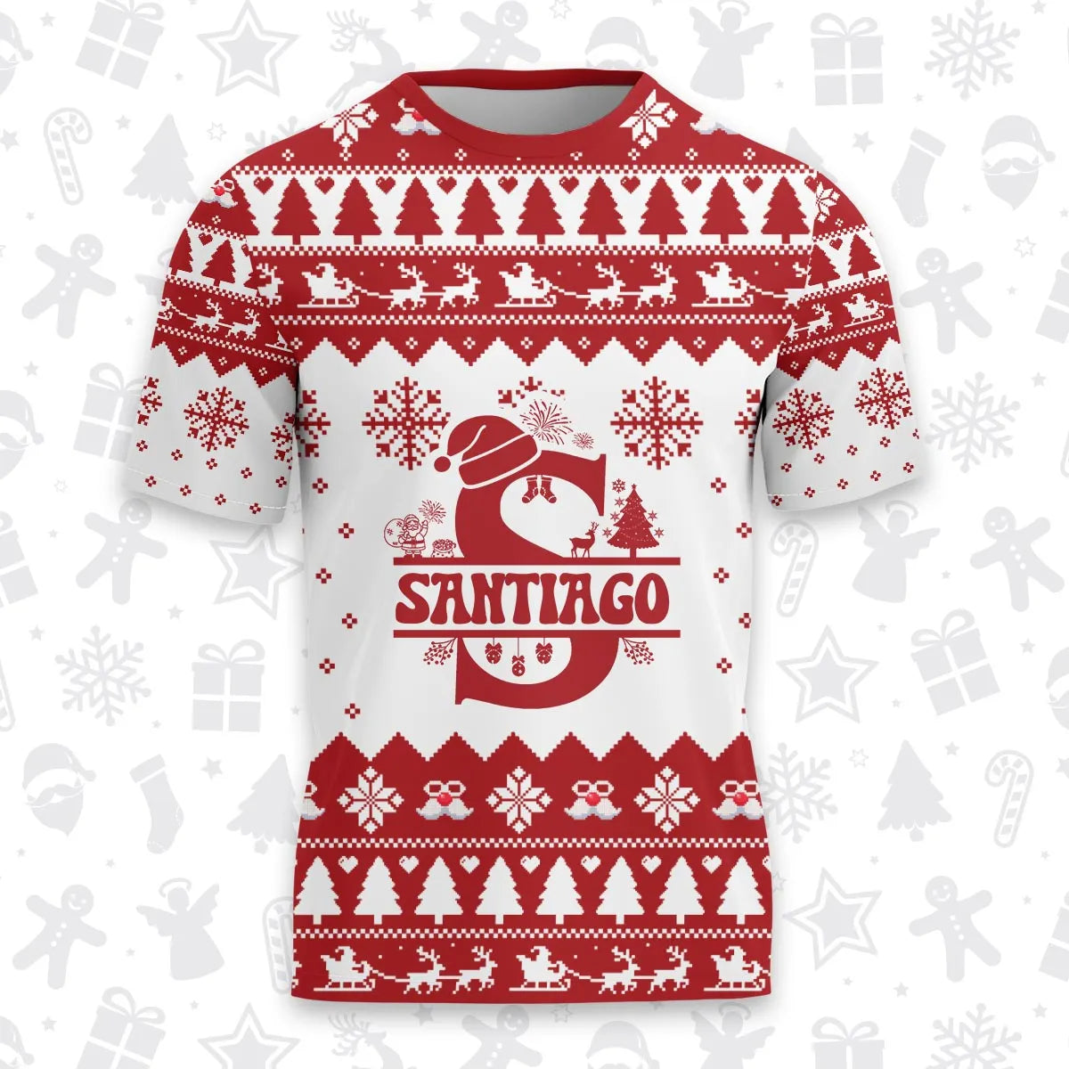 SANTIAGO Personalized Christmas T-Shirt Pajama Set - Holiday Gift Outfit 13K1-CR2