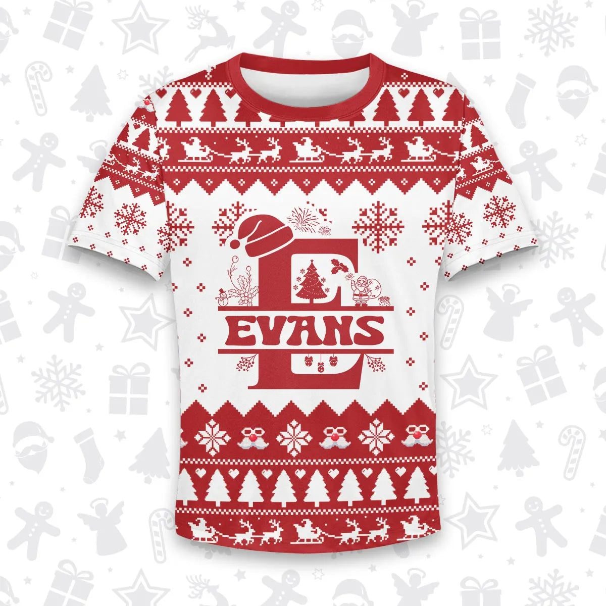 EVANS Personalized Christmas T-Shirt Pajama Set - Holiday Gift Outfit 13K1-CR2