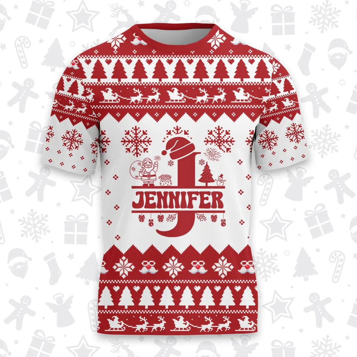 JENNIFER Personalized Christmas T-Shirt Pajama Set - Holiday Gift Outfit 13K1-CR2