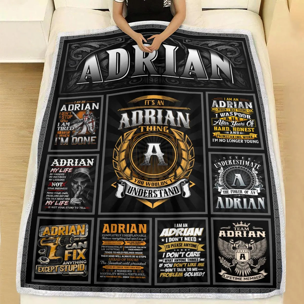 ADRIAN Personalized Blanket | Custom Name Cozy Throw Gift 13K1-BK2