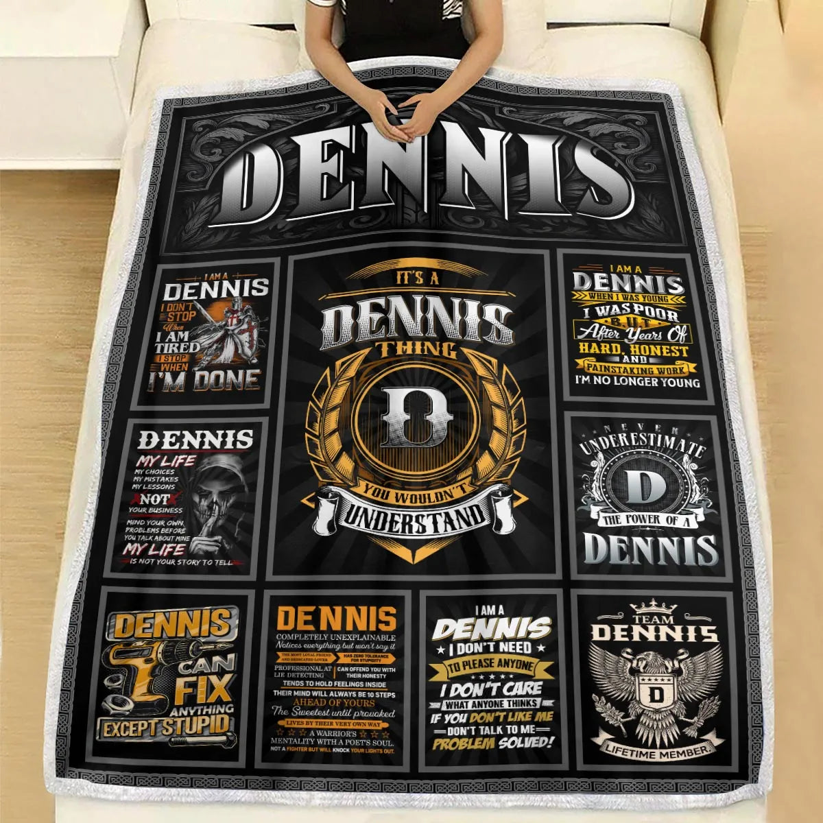 DENNIS Personalized Blanket | Custom Name Cozy Throw Gift 13K1-BK2