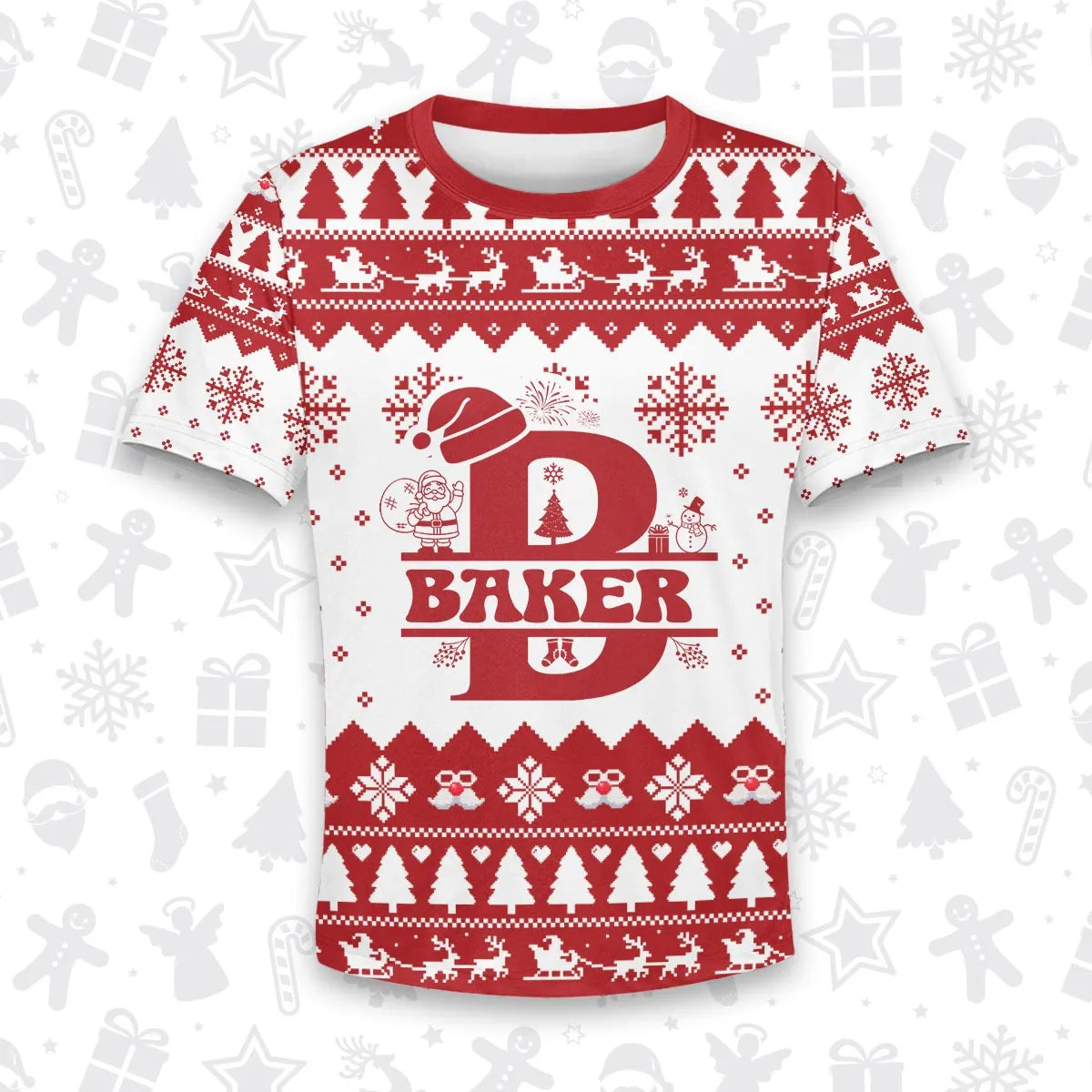 BAKER Personalized Christmas T-Shirt Pajama Set - Holiday Gift Outfit 13K1-CR2