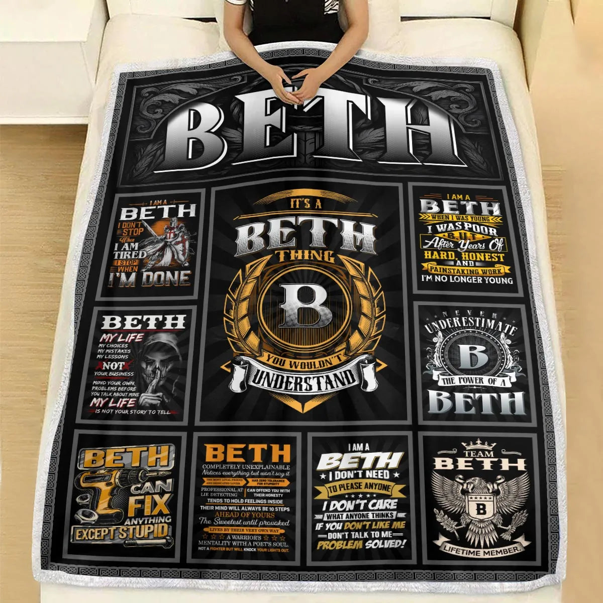 BETH Personalized Blanket | Custom Name Cozy Throw Gift 13K1-BK2