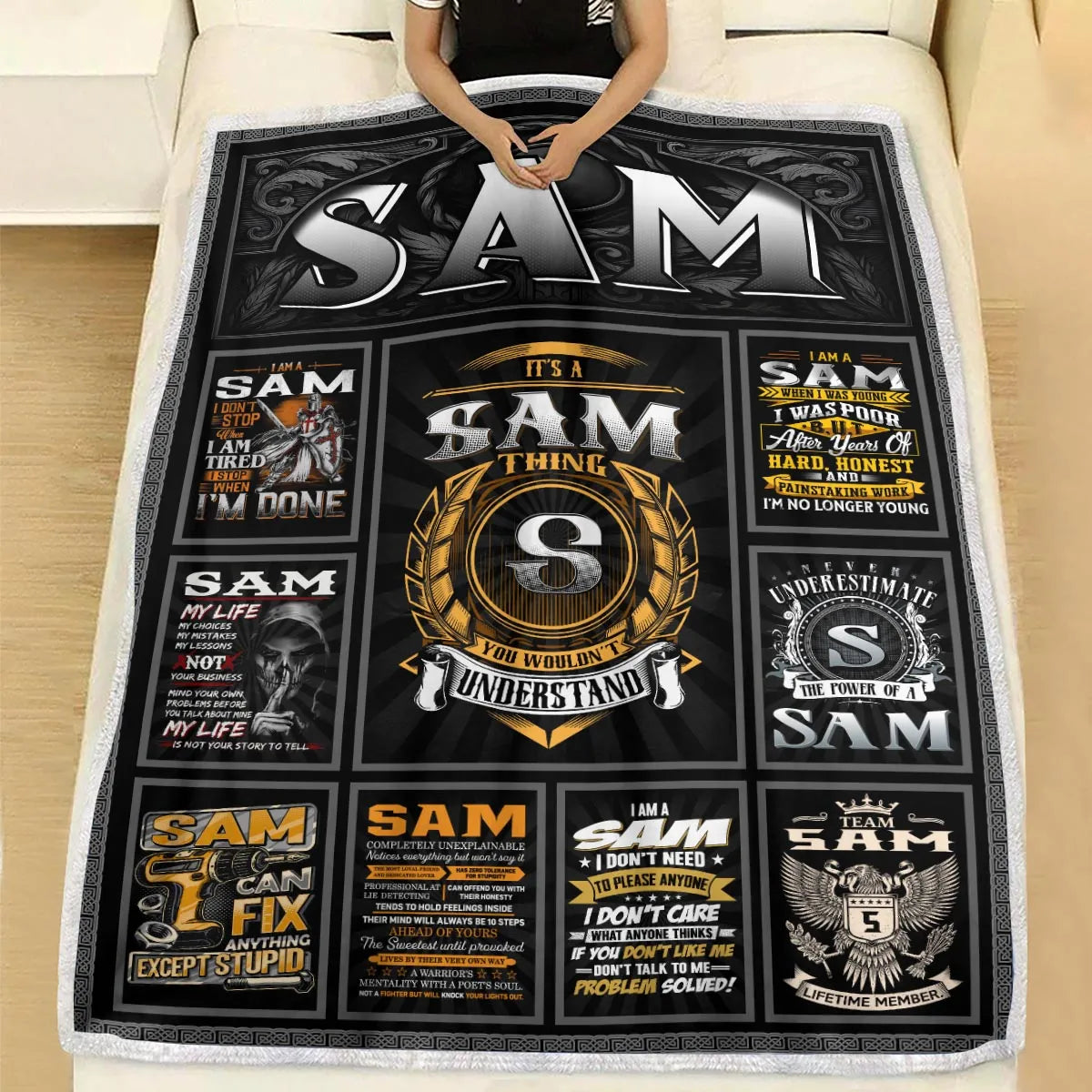 SAM Personalized Blanket | Custom Name Cozy Throw Gift 13K1-BK2