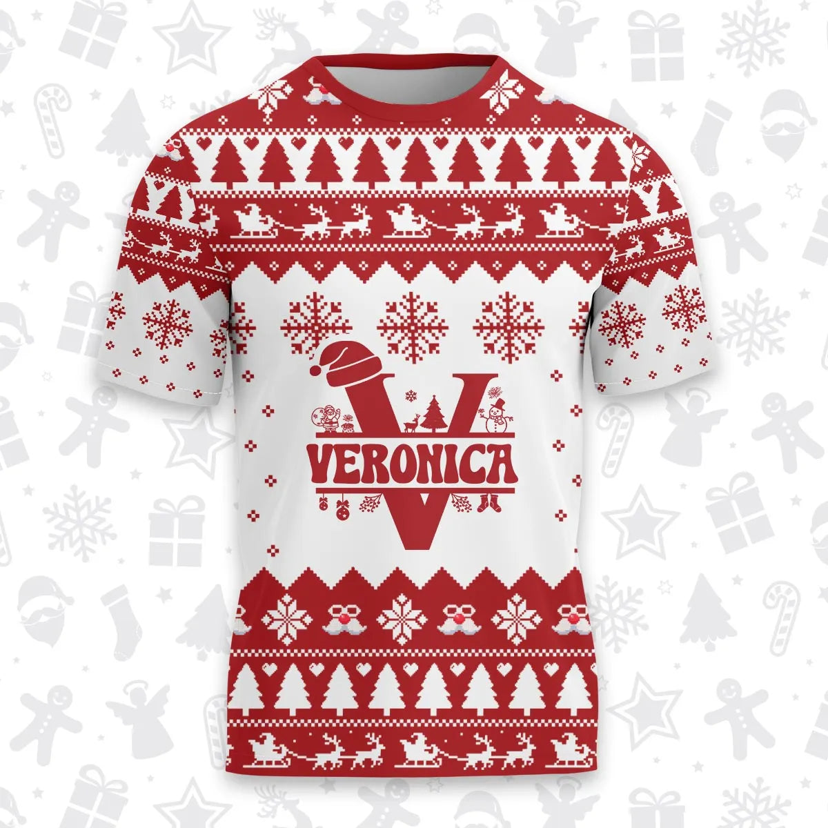 VERONICA Personalized Christmas T-Shirt Pajama Set - Holiday Gift Outfit 13K1-CR2