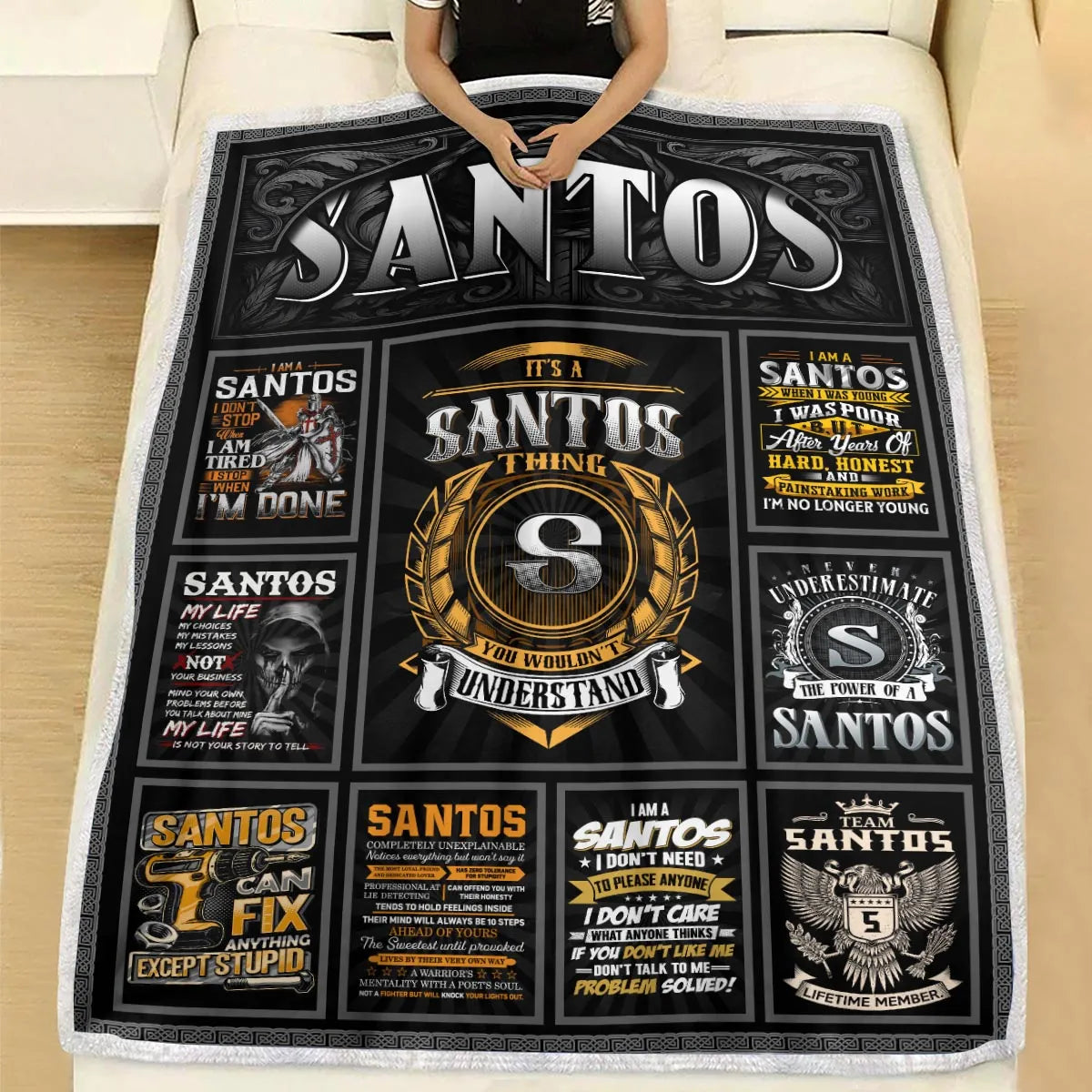 SANTOS Personalized Blanket | Custom Name Cozy Throw Gift 13K1-BK2