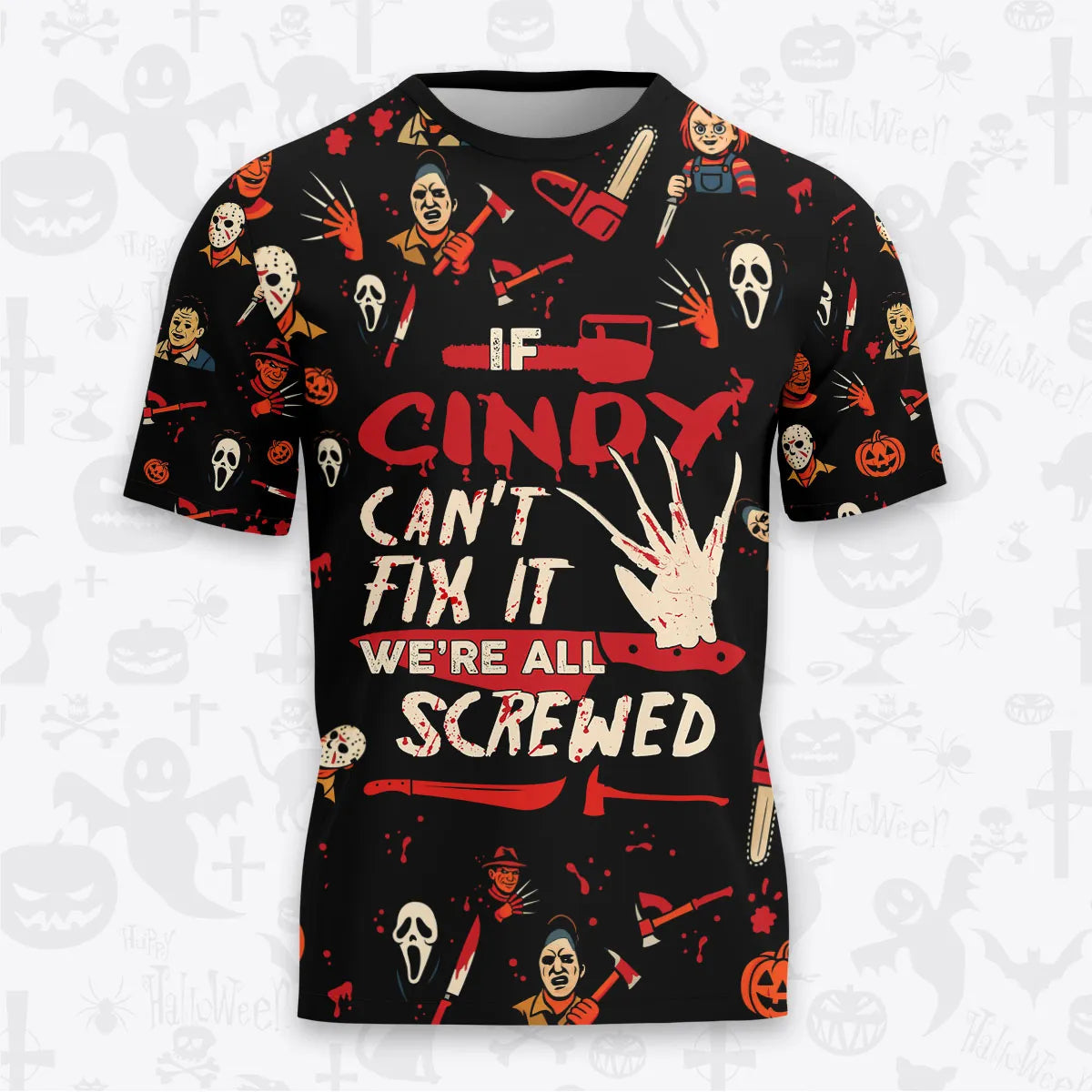 CINDY Horror Halloween Pajama Set Scary T-Shirt & Pants Sleepwear Costume 13K1-HL1