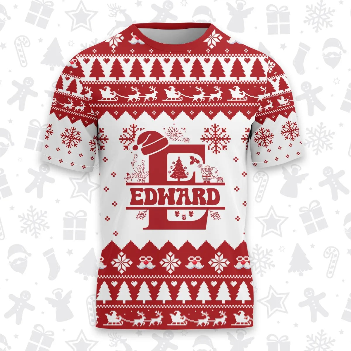 EDWARD Personalized Christmas T-Shirt Pajama Set - Holiday Gift Outfit 13K1-CR2