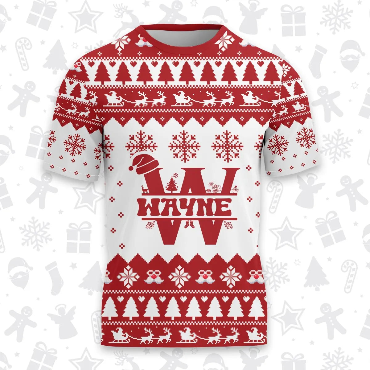 WAYNE Personalized Christmas T-Shirt Pajama Set - Holiday Gift Outfit 13K1-CR2