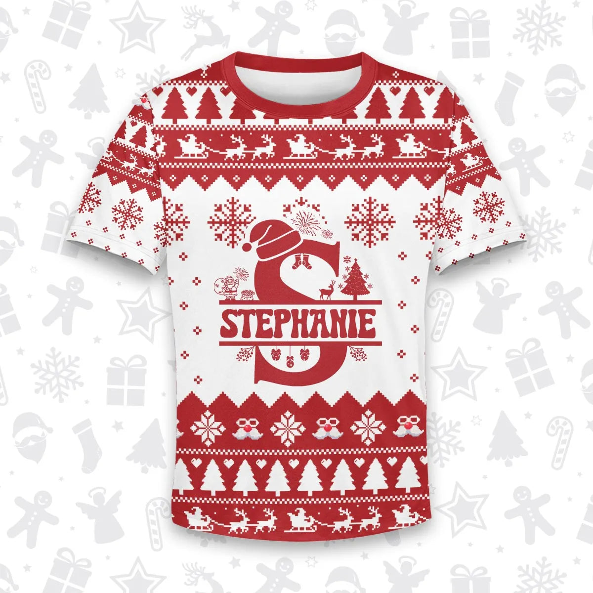 STEPHANIE Personalized Christmas T-Shirt Pajama Set - Holiday Gift Outfit 13K1-CR2