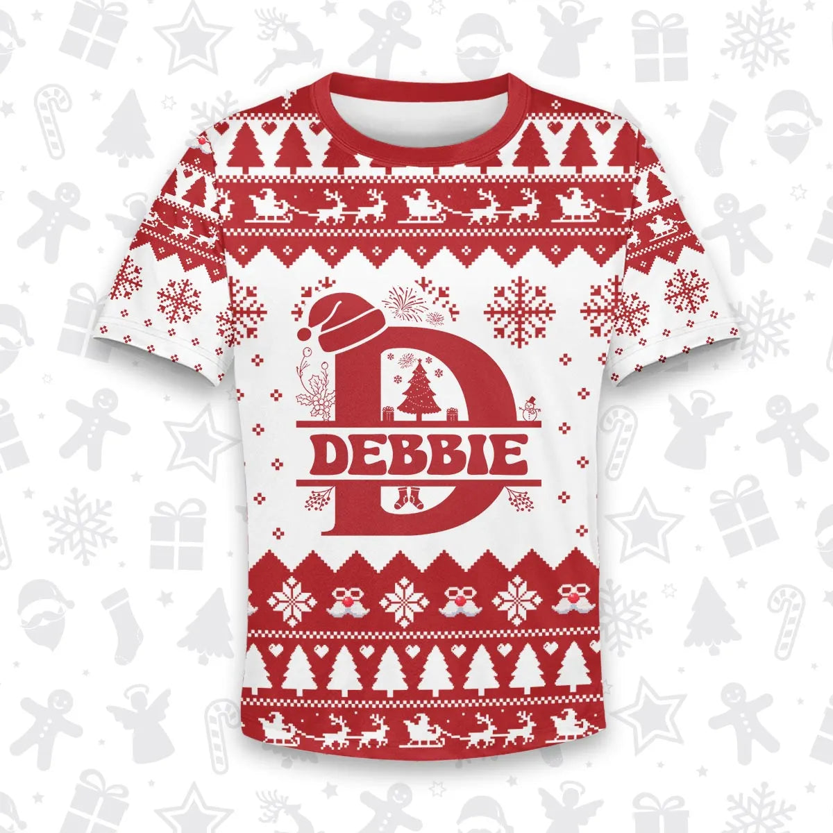 DEBBIE Personalized Christmas T-Shirt Pajama Set - Holiday Gift Outfit 13K1-CR2