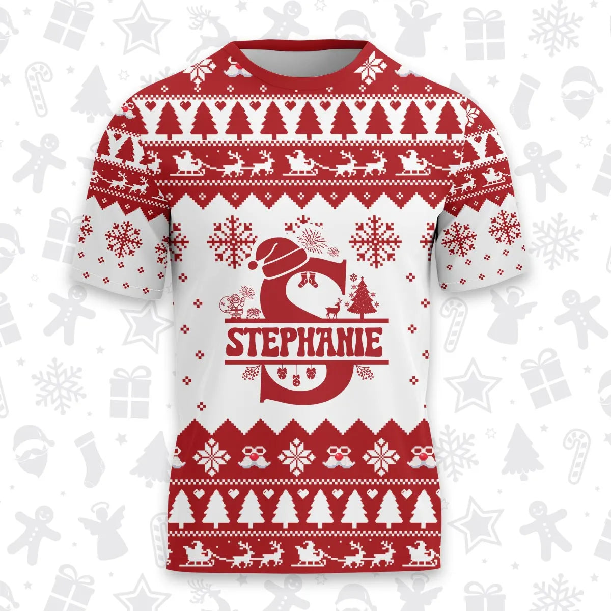 STEPHANIE Personalized Christmas T-Shirt Pajama Set - Holiday Gift Outfit 13K1-CR2