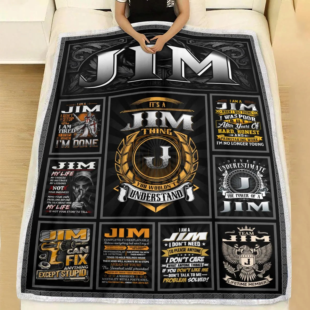 JIM Personalized Blanket | Custom Name Cozy Throw Gift 13K1-BK2