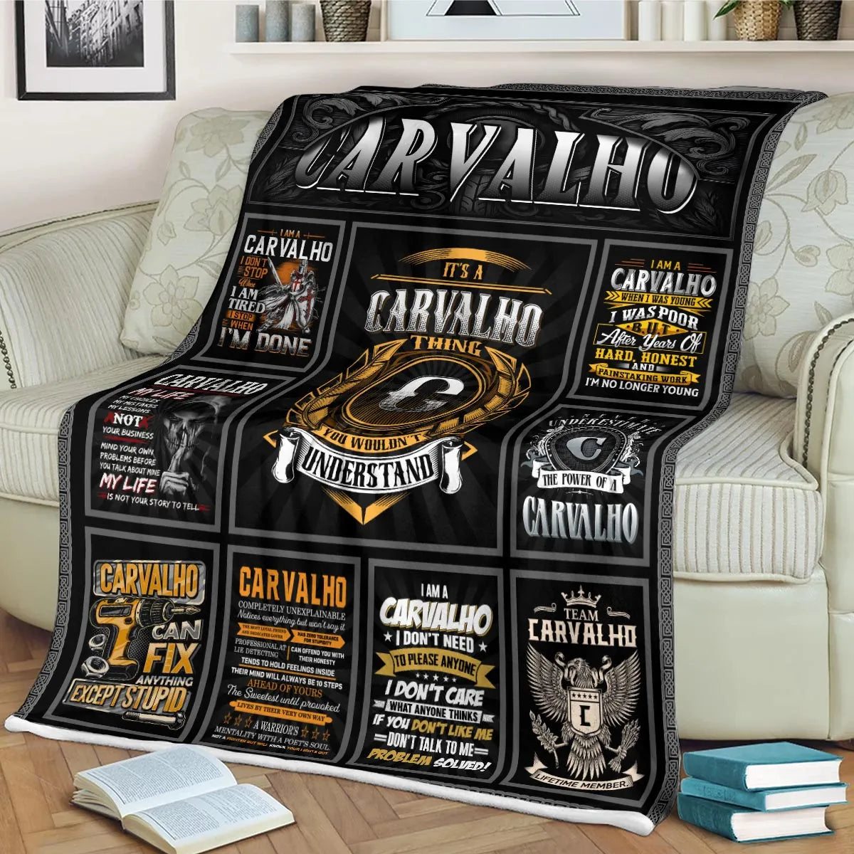 CARVALHO Personalized Blanket | Custom Name Cozy Throw Gift 13K1-BK2