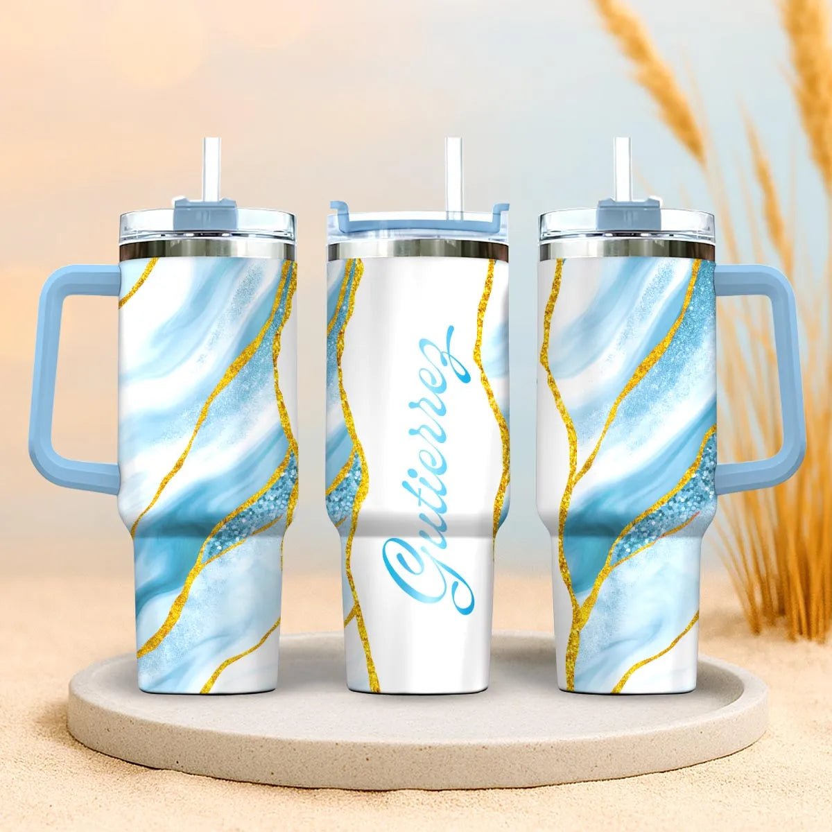 GUTIERREZ 40oz Personalized Tumbler Cup with Straw | Custom Stainless Steel Mug 13K1-TB1