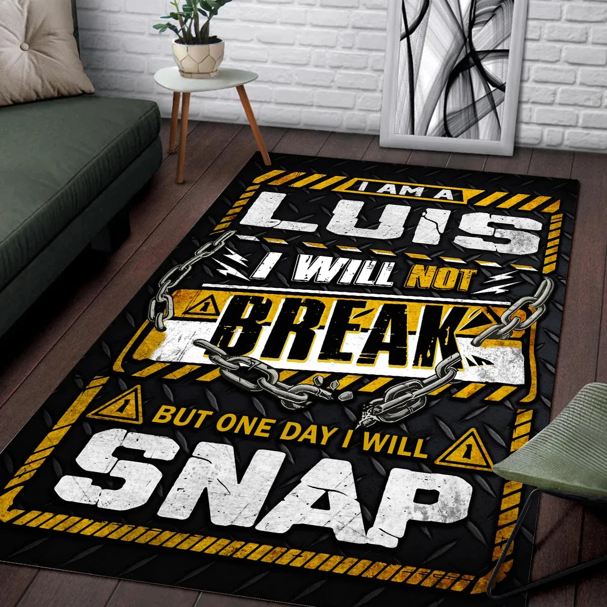LUIS Motivational Rug – Black & Yellow Quote Carpet for Living Room 13K1-AR1