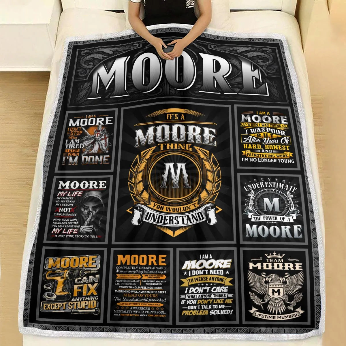 MOORE Personalized Blanket | Custom Name Cozy Throw Gift 13K1-BK2