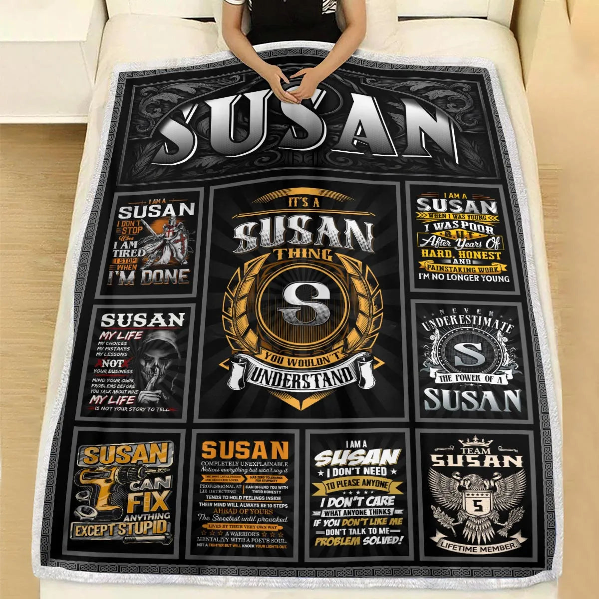 SUSAN Personalized Blanket | Custom Name Cozy Throw Gift 13K1-BK2