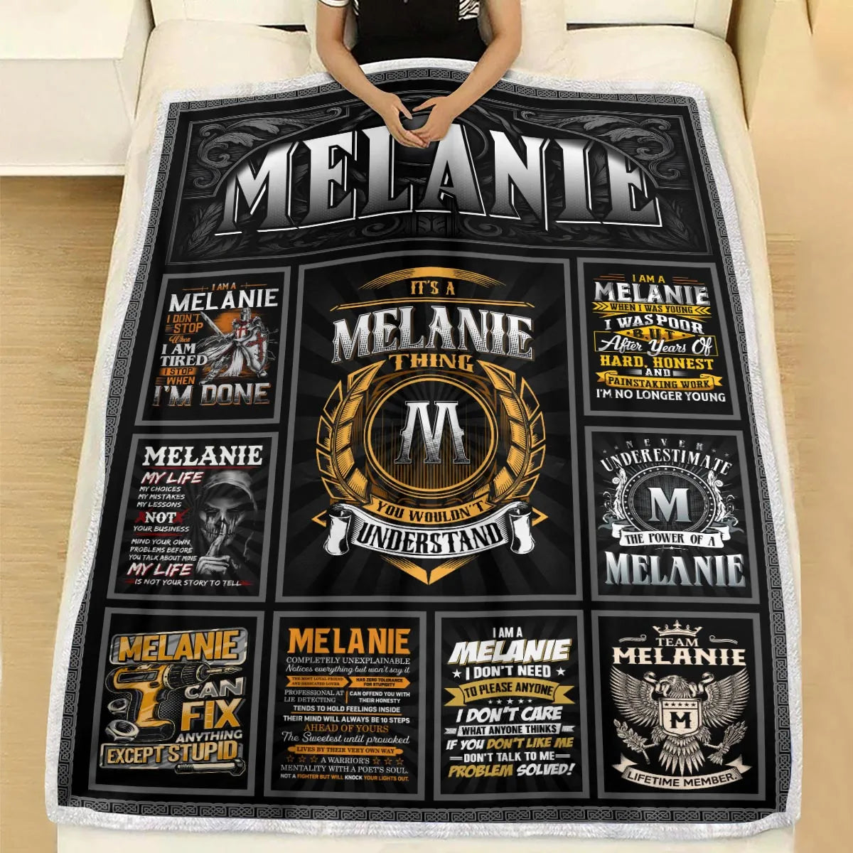 MELANIE Personalized Blanket | Custom Name Cozy Throw Gift 13K1-BK2