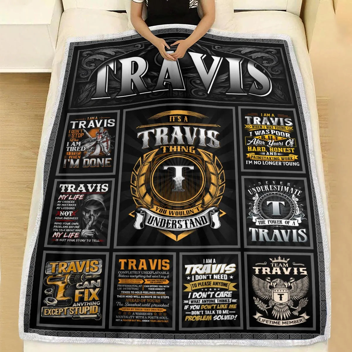 TRAVIS Personalized Blanket | Custom Name Cozy Throw Gift 13K1-BK2