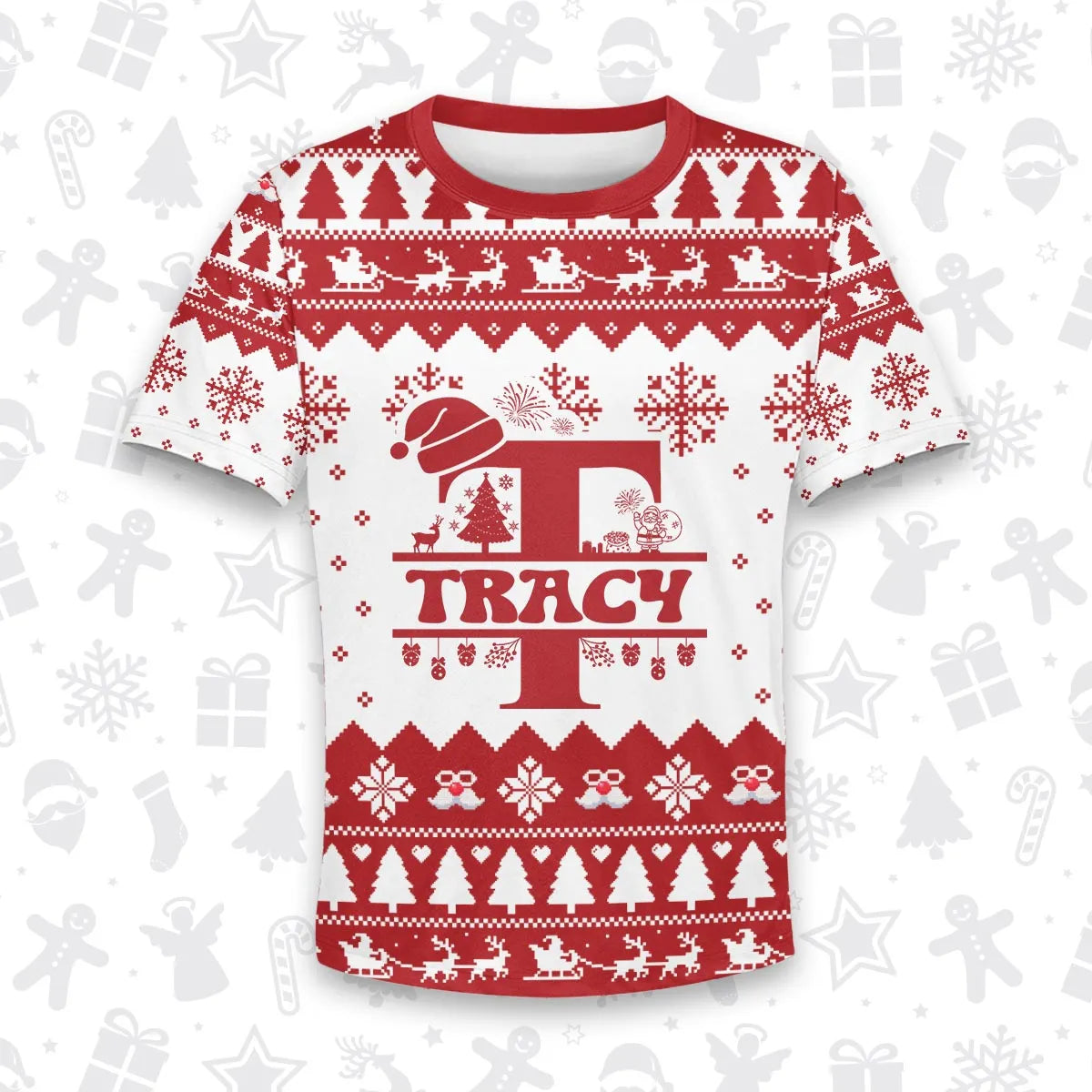 TRACY Personalized Christmas T-Shirt Pajama Set - Holiday Gift Outfit 13K1-CR2