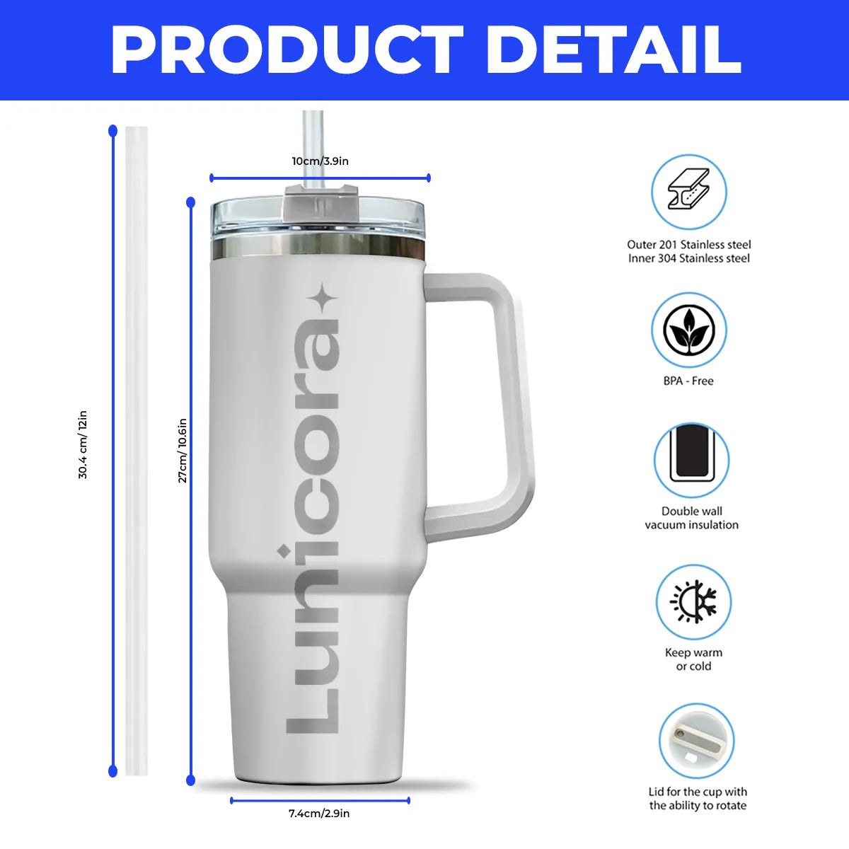 ALEXANDRA 40oz Personalized Tumbler Cup with Straw | Custom Stainless Steel Mug 13K1-TB1