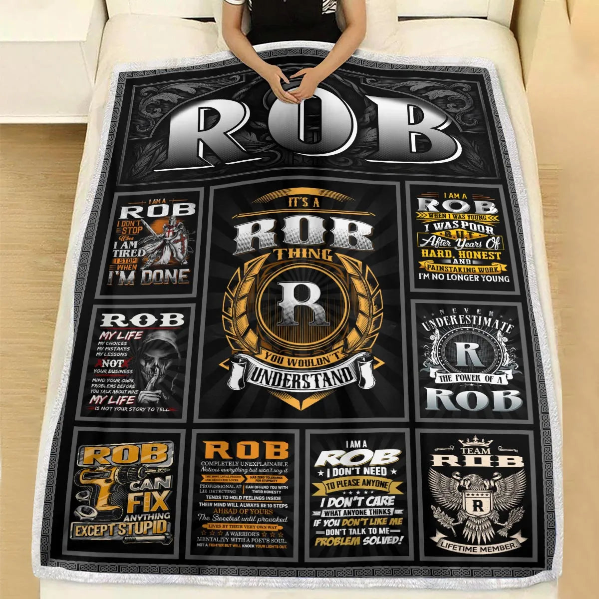 ROB Personalized Blanket | Custom Name Cozy Throw Gift 13K1-BK2