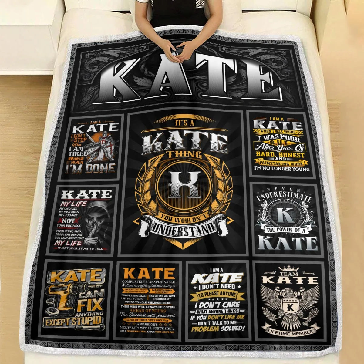 KATE Personalized Blanket | Custom Name Cozy Throw Gift 13K1-BK2