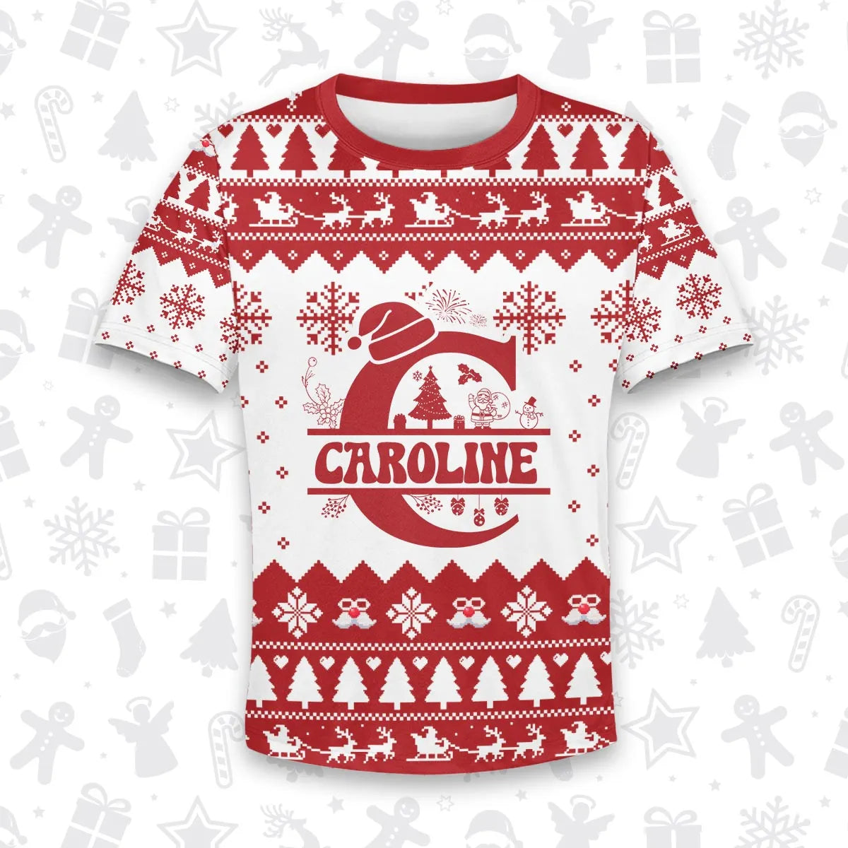 CAROLINE Personalized Christmas T-Shirt Pajama Set - Holiday Gift Outfit 13K1-CR2