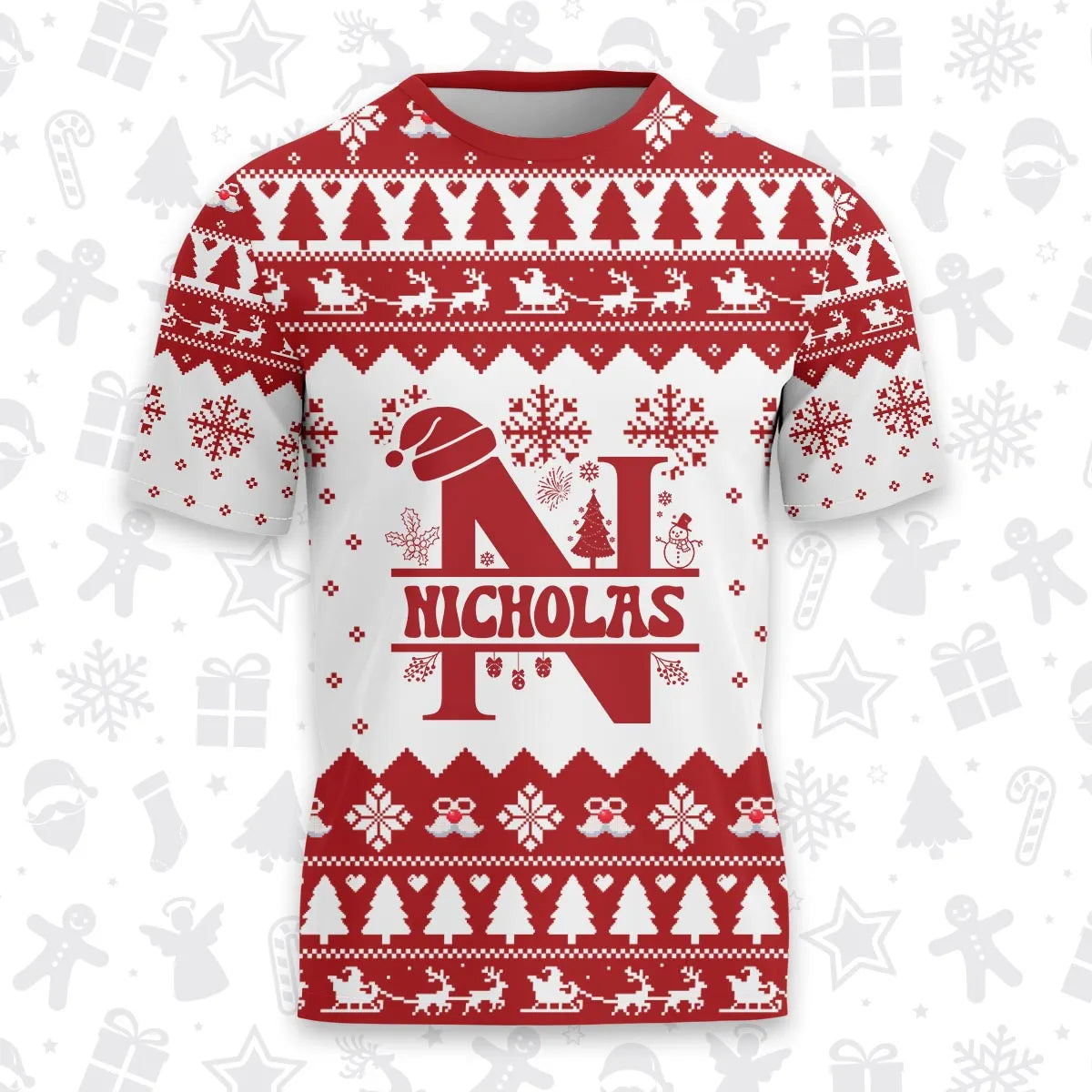 NICHOLAS Personalized Christmas T-Shirt Pajama Set - Holiday Gift Outfit 13K1-CR2