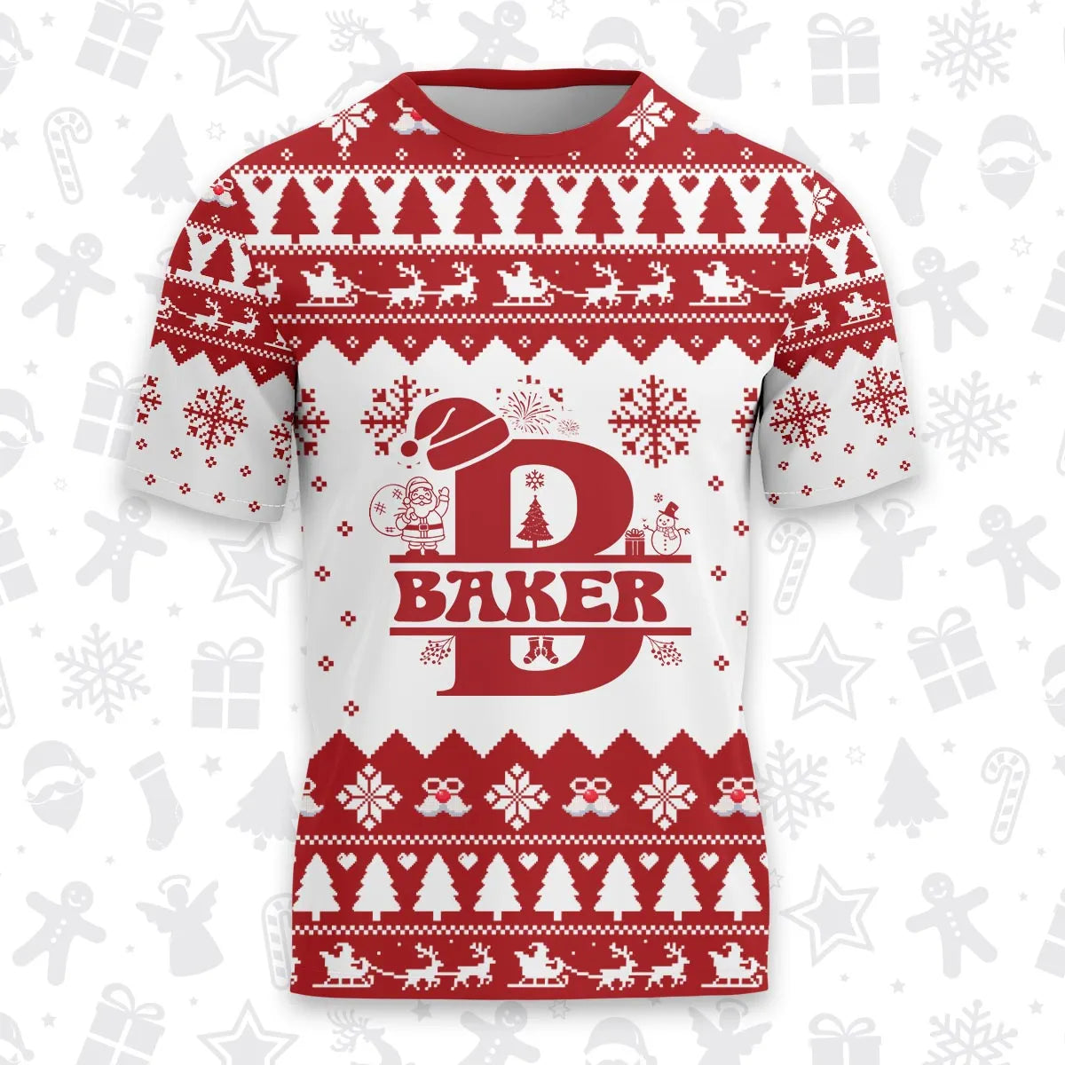 BAKER Personalized Christmas T-Shirt Pajama Set - Holiday Gift Outfit 13K1-CR2