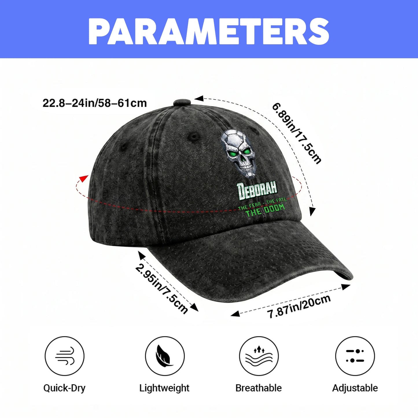 The Fear The Fate The Doom Skull Washed Cap DEBORAH 13K1 C99PF