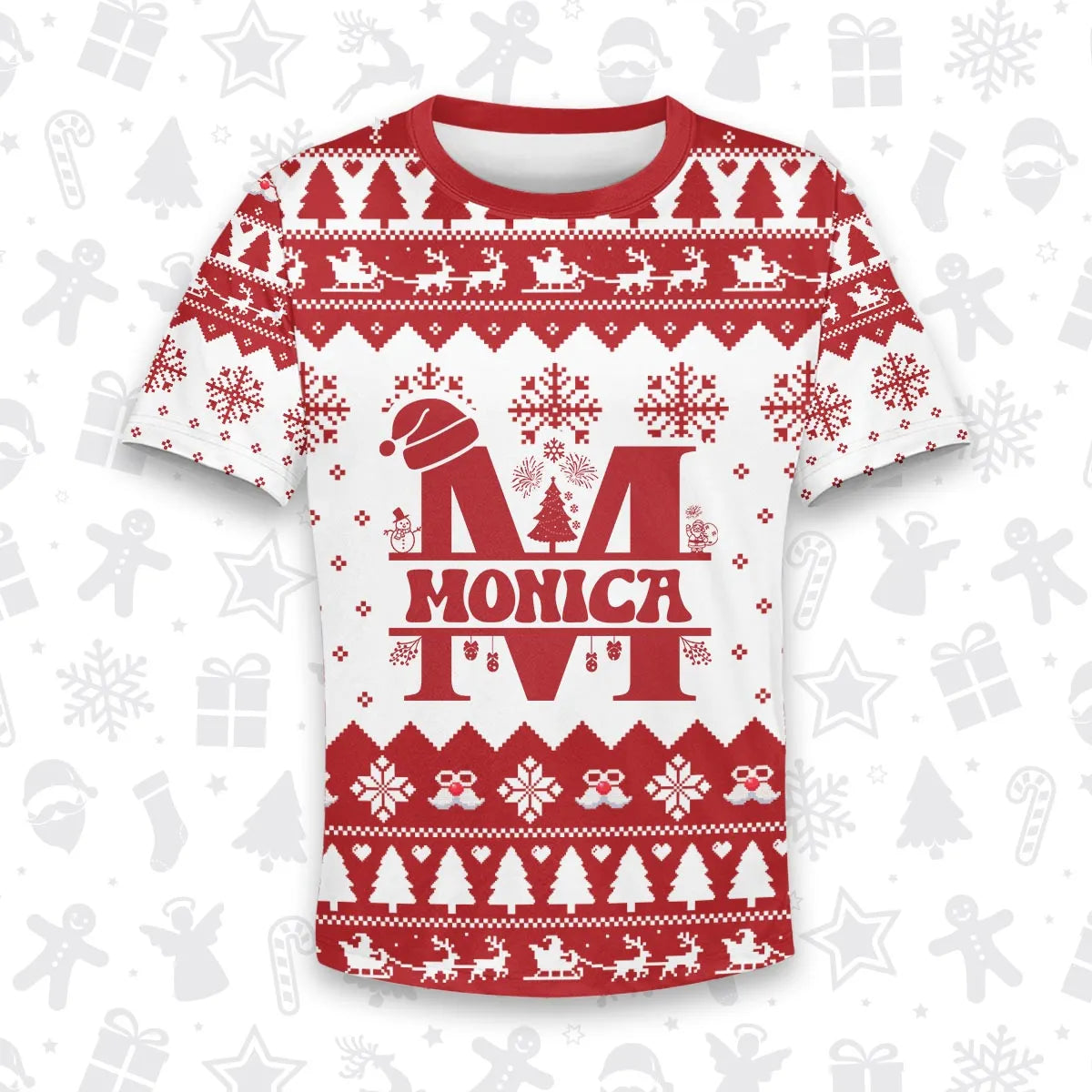 MONICA Personalized Christmas T-Shirt Pajama Set - Holiday Gift Outfit 13K1-CR2