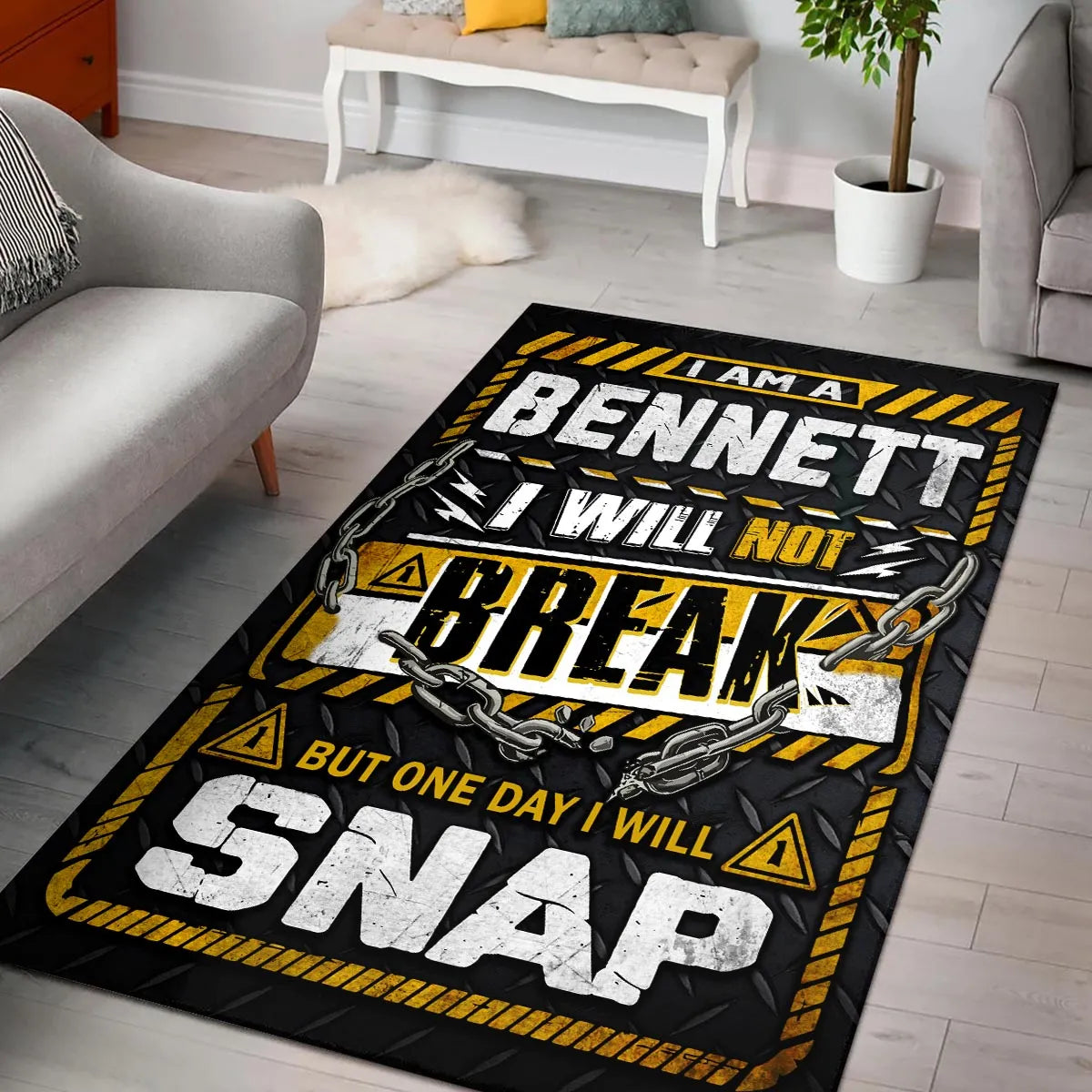 BENNETT Motivational Rug – Black & Yellow Quote Carpet for Living Room 13K1-AR1