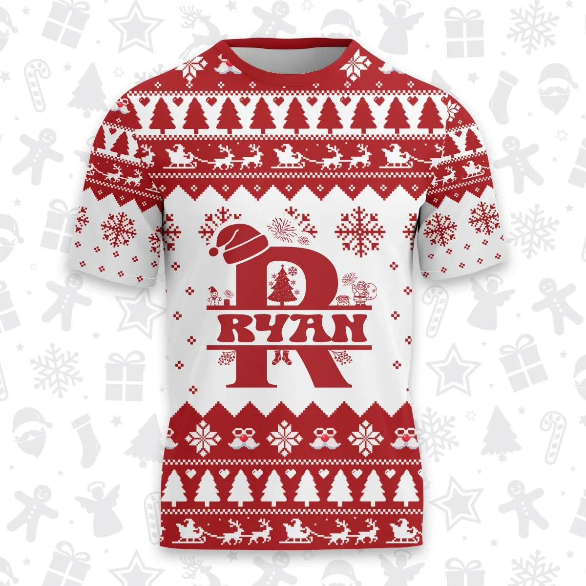 RYAN Personalized Christmas T-Shirt Pajama Set - Holiday Gift Outfit 13K1-CR2